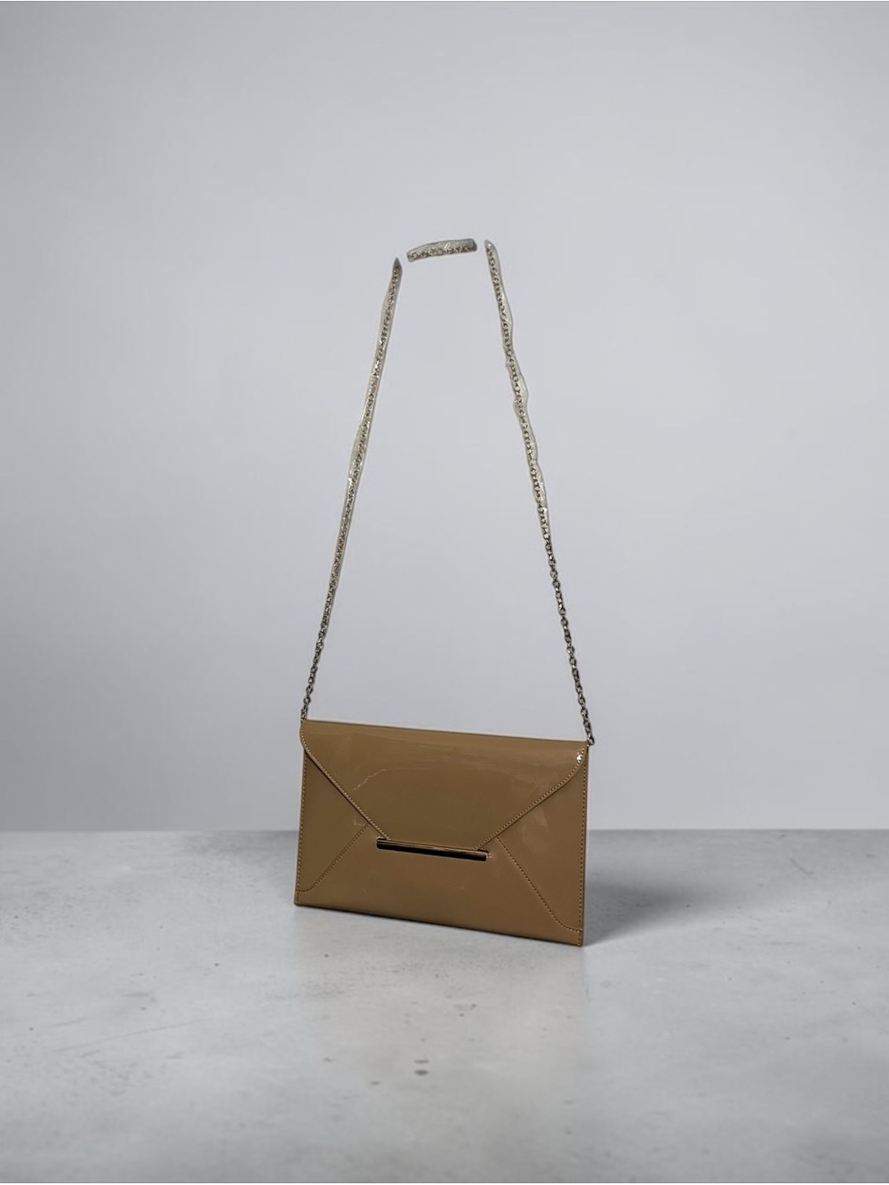 Neutral Tan Envelope Clutch with Chain Strap